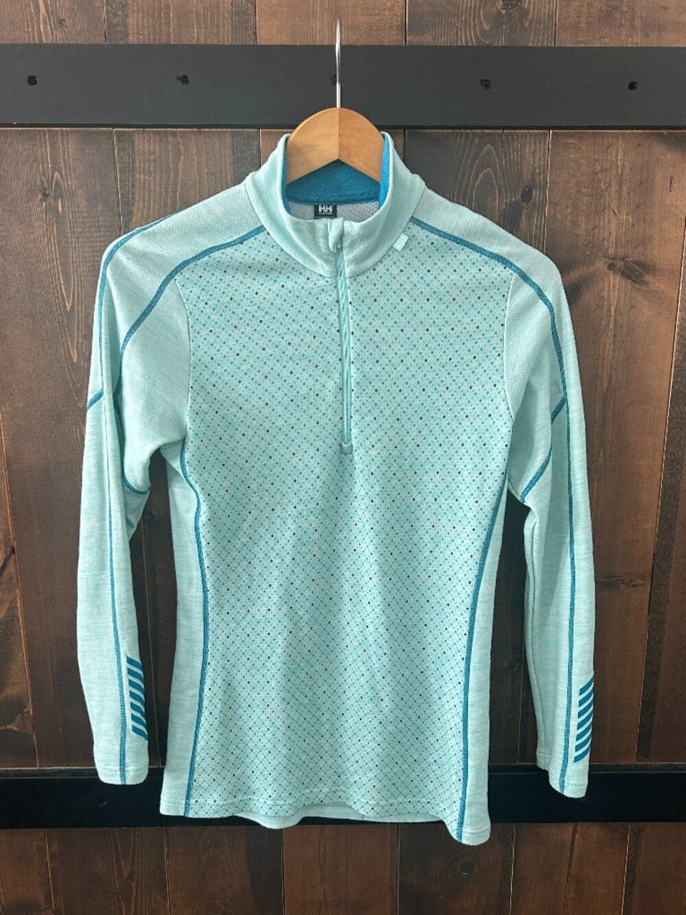 Helly Hansen Women's Size M Teal Quarter-Zip Base Layer 57% Merino Wool 🐑